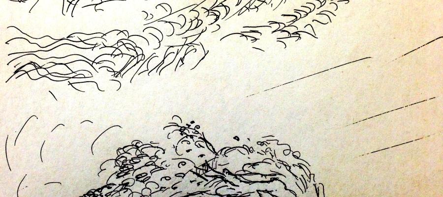 The painting “Uragano con enormi getti d’acqua"  (Storm with huge water gushes) by Leonardo da Vinci